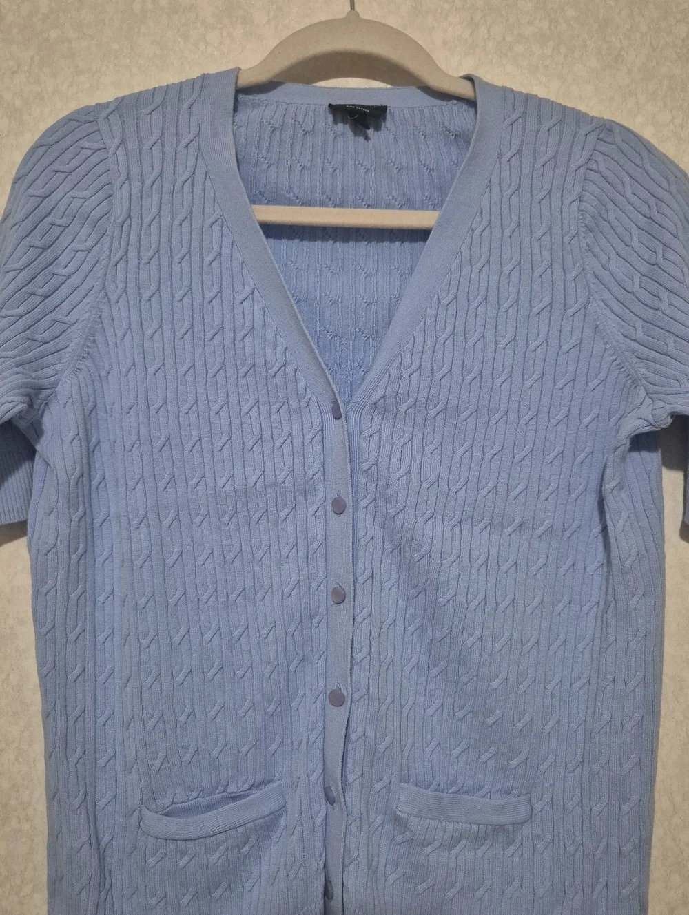 Talbots Light Blue Cable Knit V-Neck Short Sleeve Cardigan...Size:L
